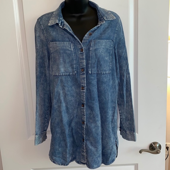 Denim Button Down Long Sleeve Top - Picture 1 of 6